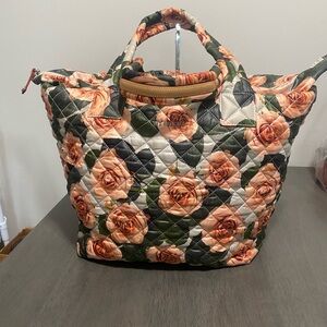 Quilted Floral Tote Bag - Peach Rose Print